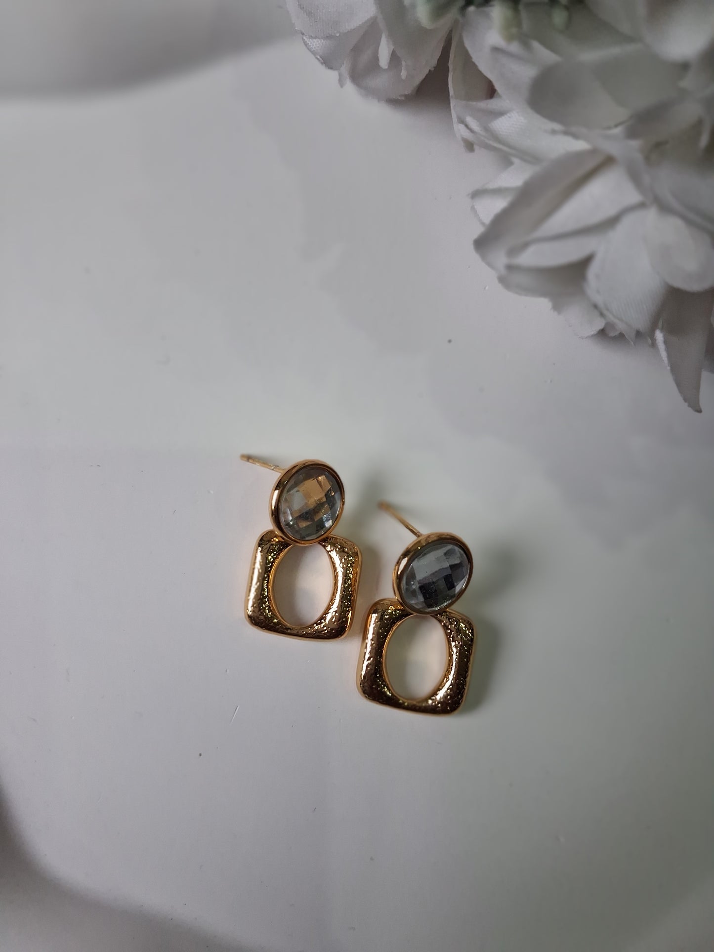 Square Crytal Anti Tarnish Earrings