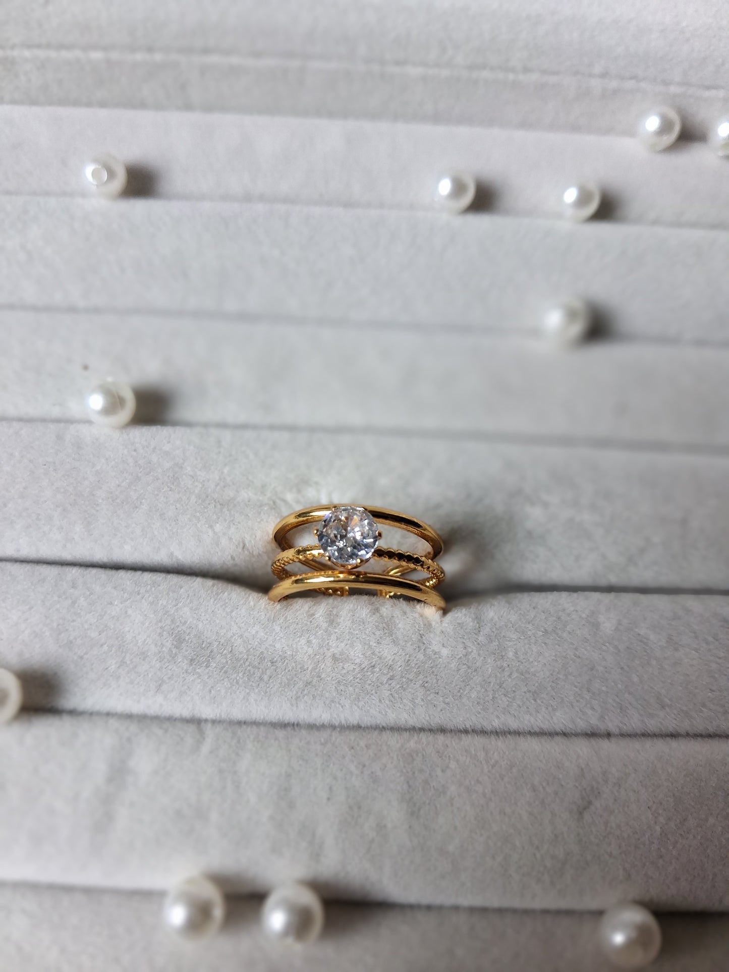 Sleek Tri Line AntiTarnish Adjustable Ring