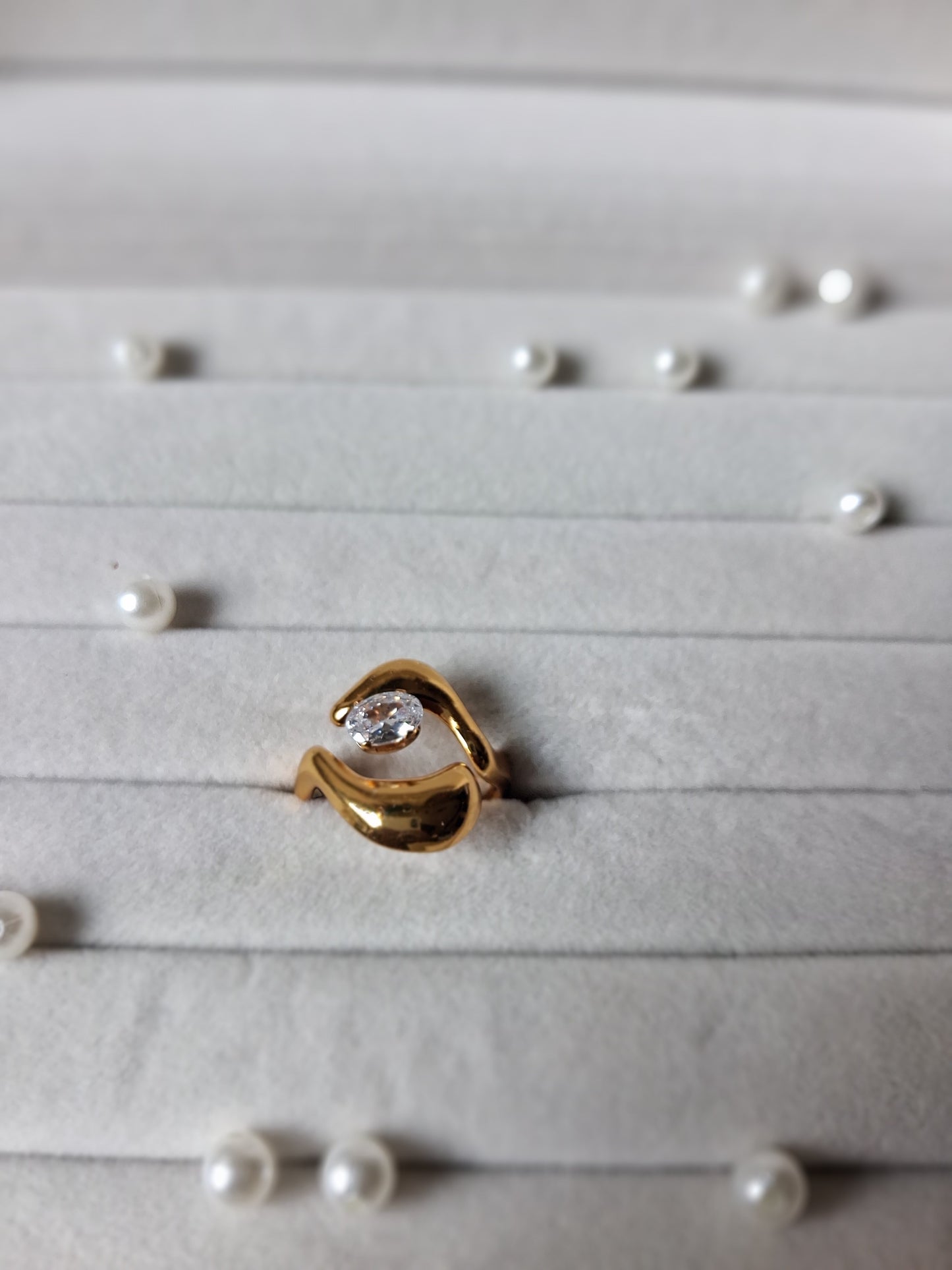 Ying Yang Crystal AntiTarnish Adjustable Ring
