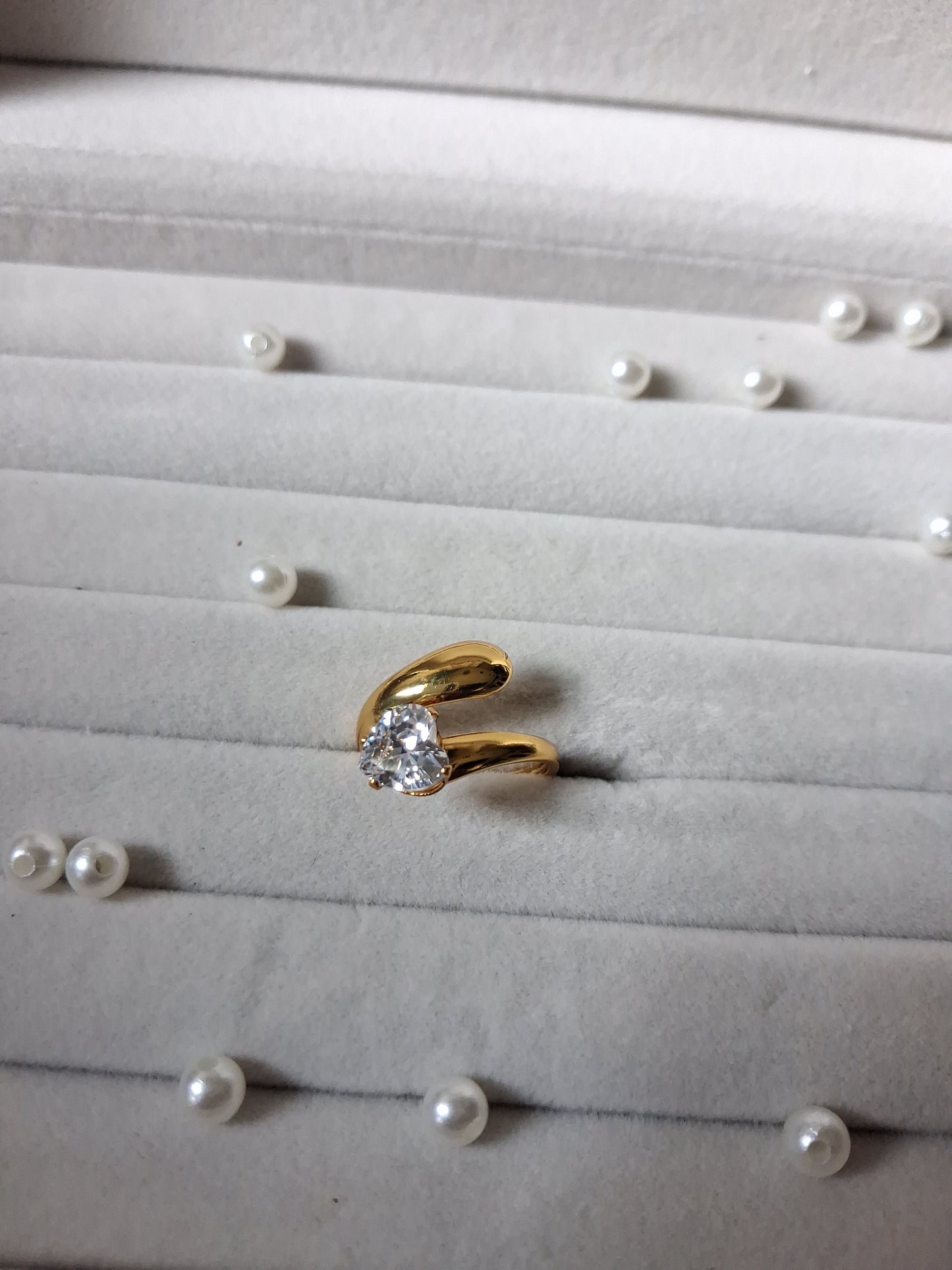 Dual Band Crystal AntiTarnish Adjustable Ring