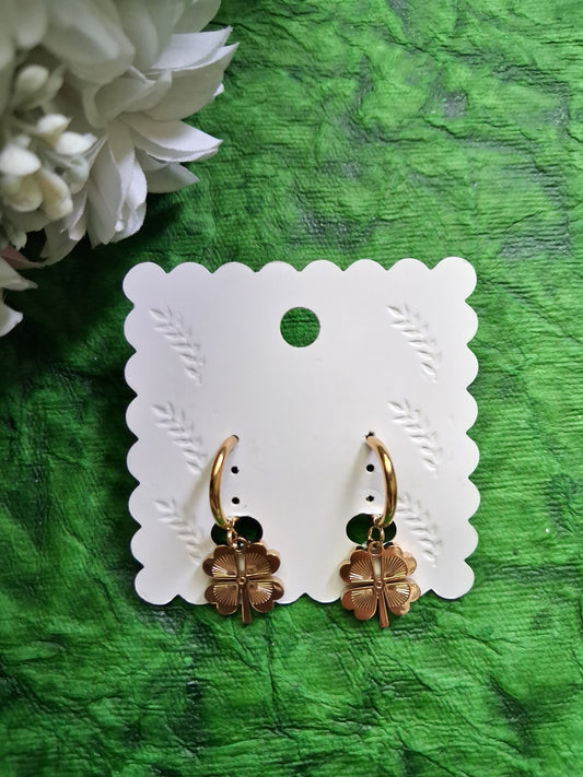 Clover Charm Anti Tarnish Hoop Earrings