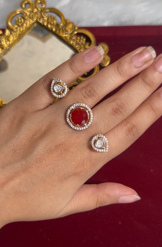Kundan Mosanite Double Finger Ring