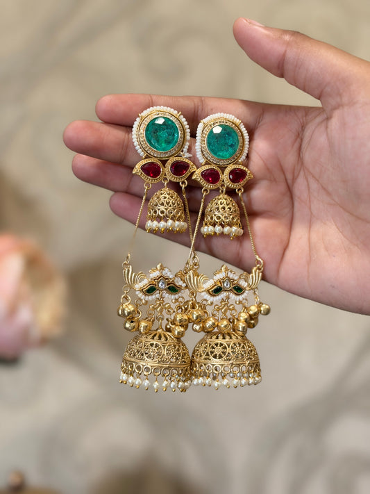 Kashmiri Dual Jhumki Brass statement Earrings