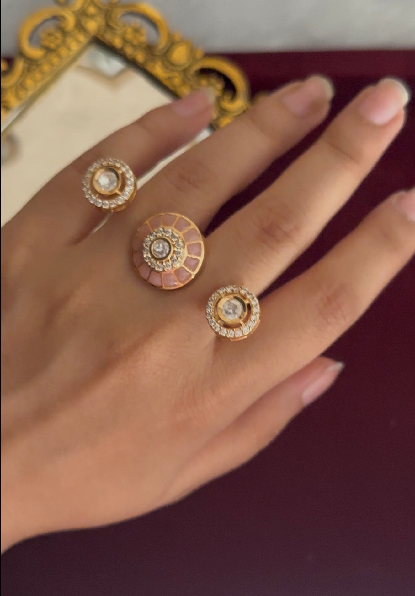 Kundan Mosanite Double Finger Ring