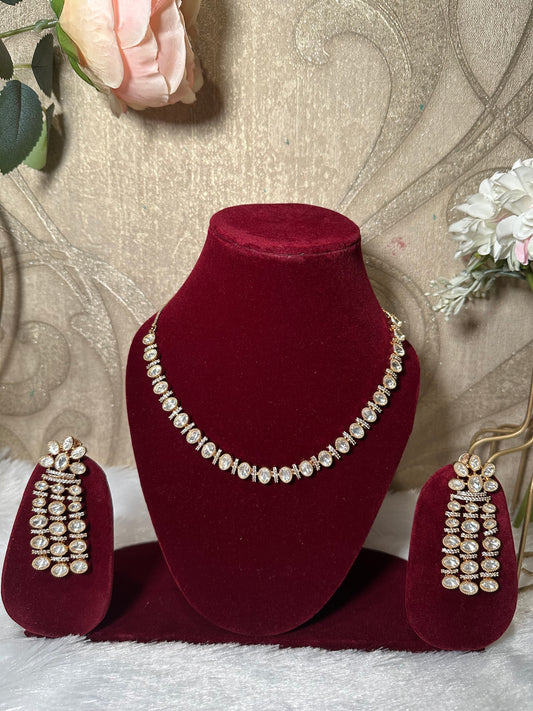 Single Line Heavy Earring Mosanite Necklace