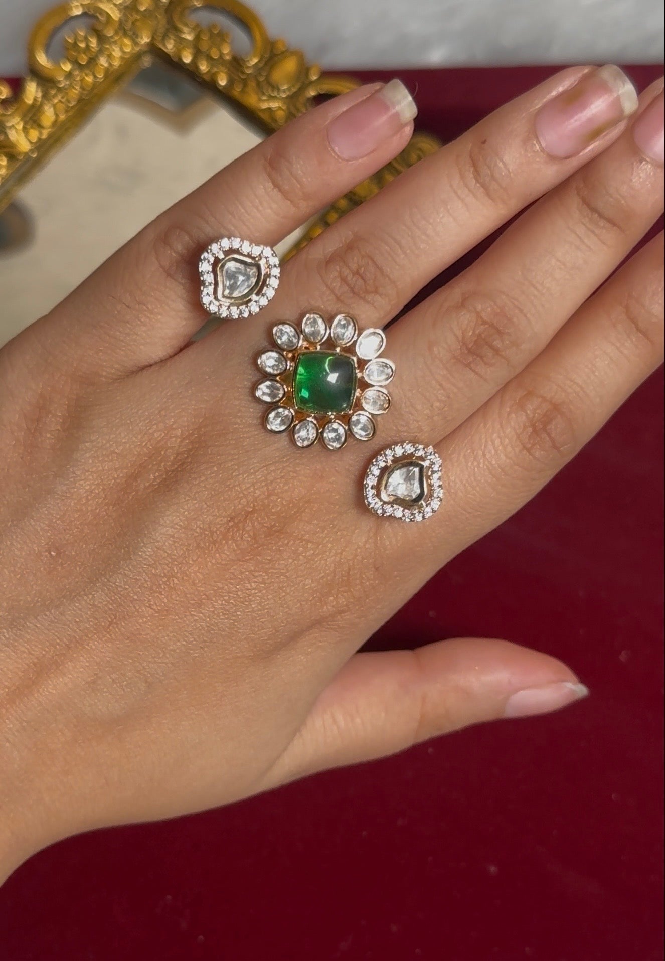 Kundan Mosanite Double Finger Ring