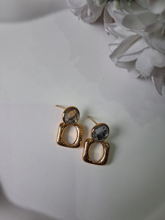 Square Crytal Anti Tarnish Earrings