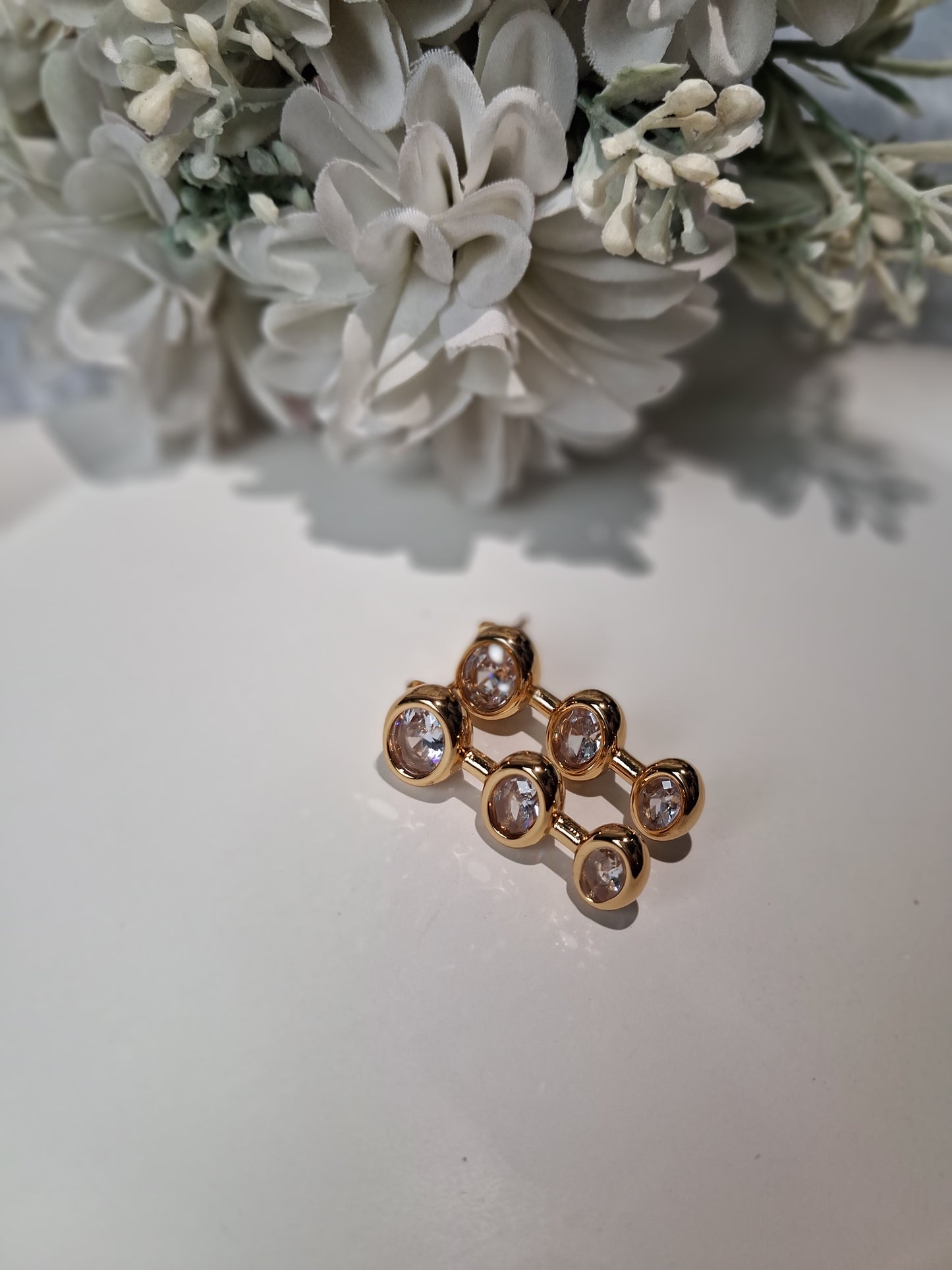 Tri Crystal Shimmery Anti Tarnish Earrings
