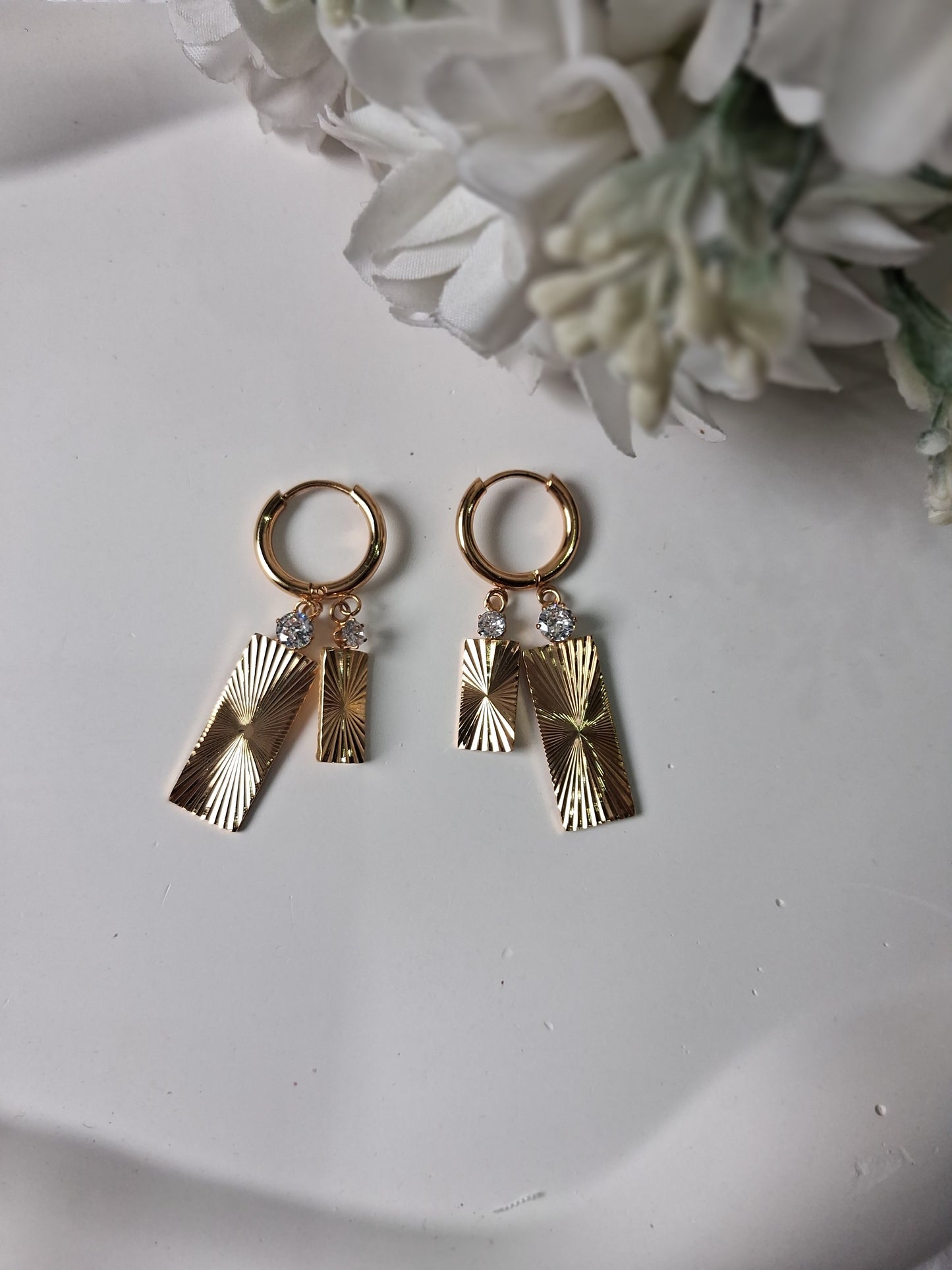 Chunky Gold Rectangle Charms Anti Tarnish Hoops