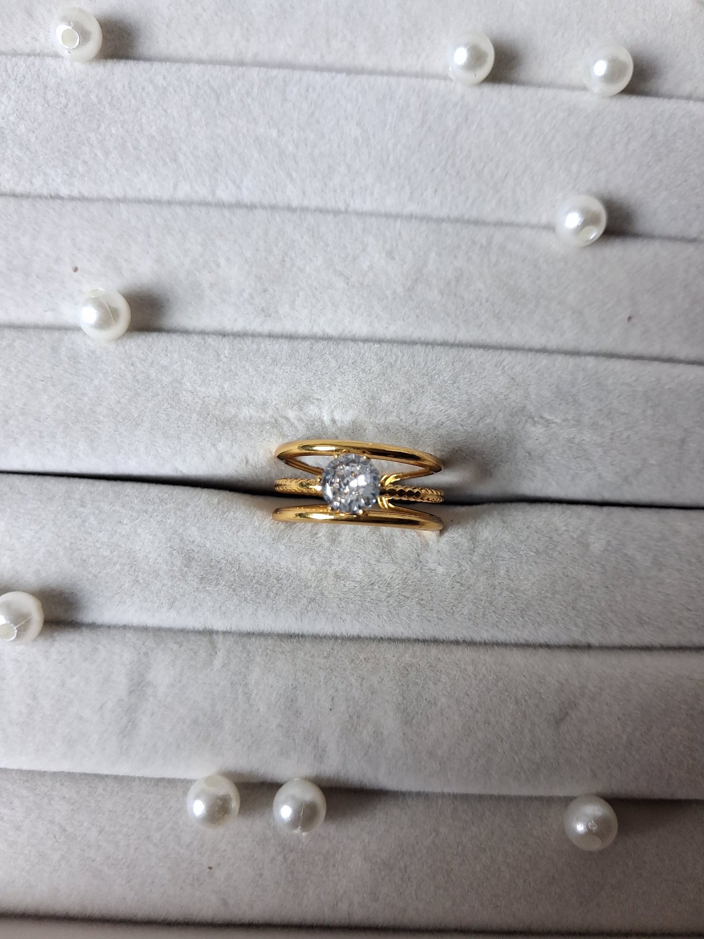 Sleek Tri Line AntiTarnish Adjustable Ring