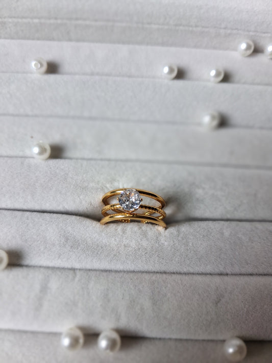 Sleek Tri Line AntiTarnish Adjustable Ring