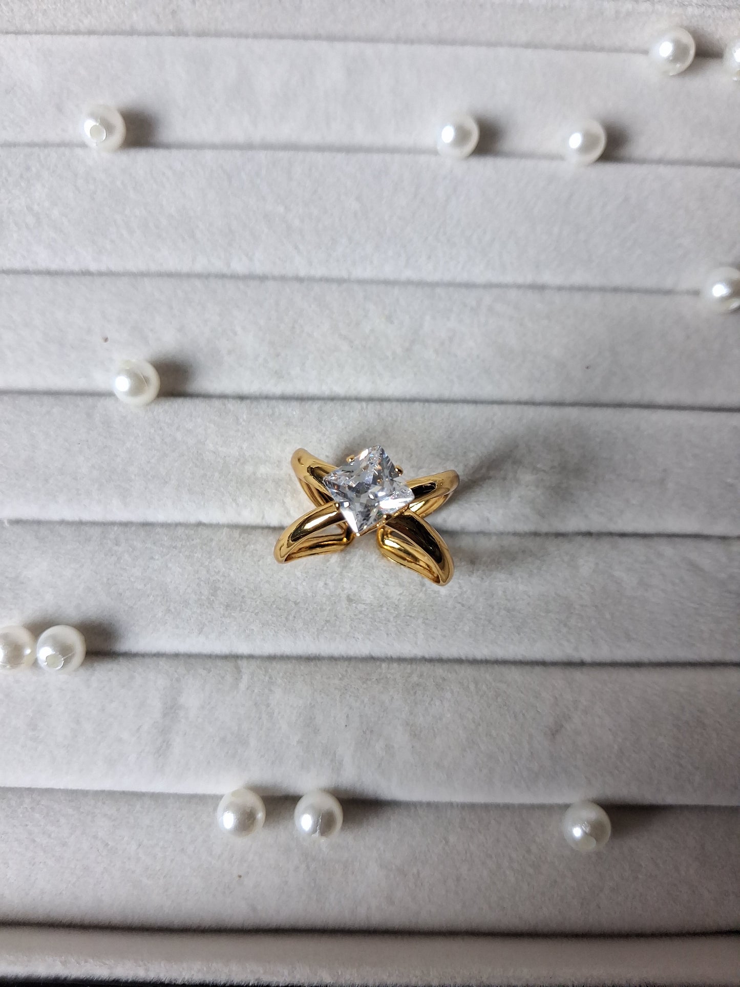 Star Crystal AntiTarnish Adjustable Ring