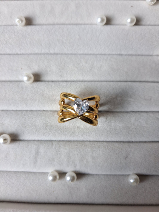 Layered Band Heart Crystal AntiTarnish Adjustable Ring