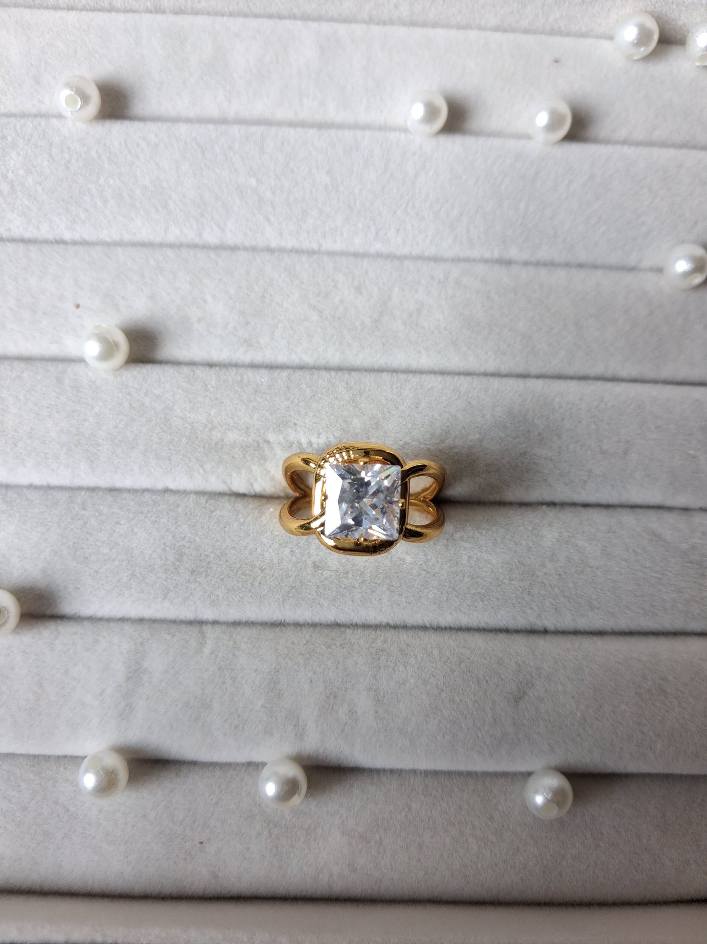 Chunky Square Crystal AntiTarnish Adjustable Ring