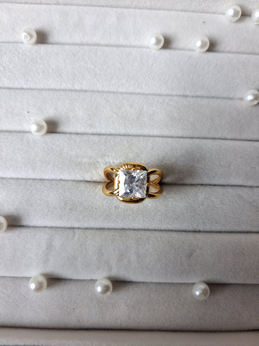 Chunky Square Crystal AntiTarnish Adjustable Ring
