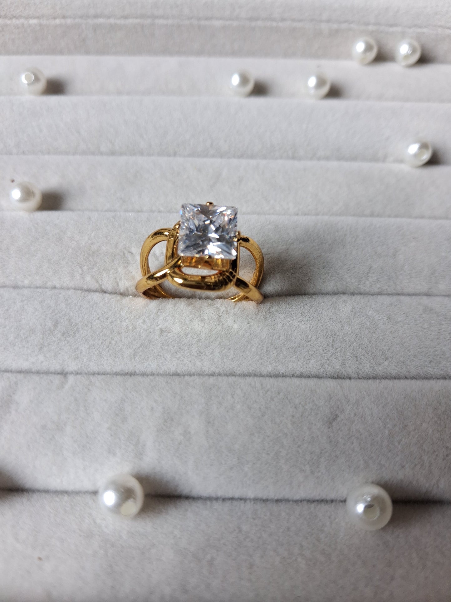 Chunky Square Crystal AntiTarnish Adjustable Ring