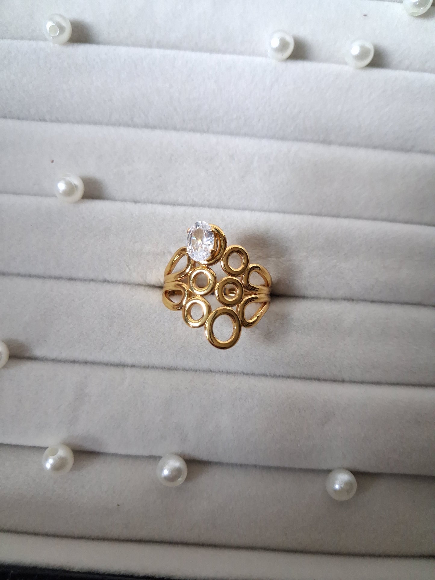 Netted Design Crystal AntiTarnish Adjustable Ring