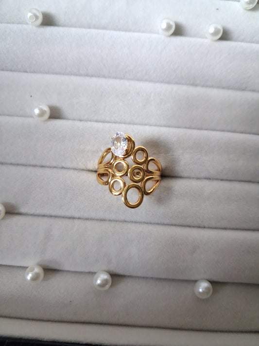 Netted Design Crystal AntiTarnish Adjustable Ring