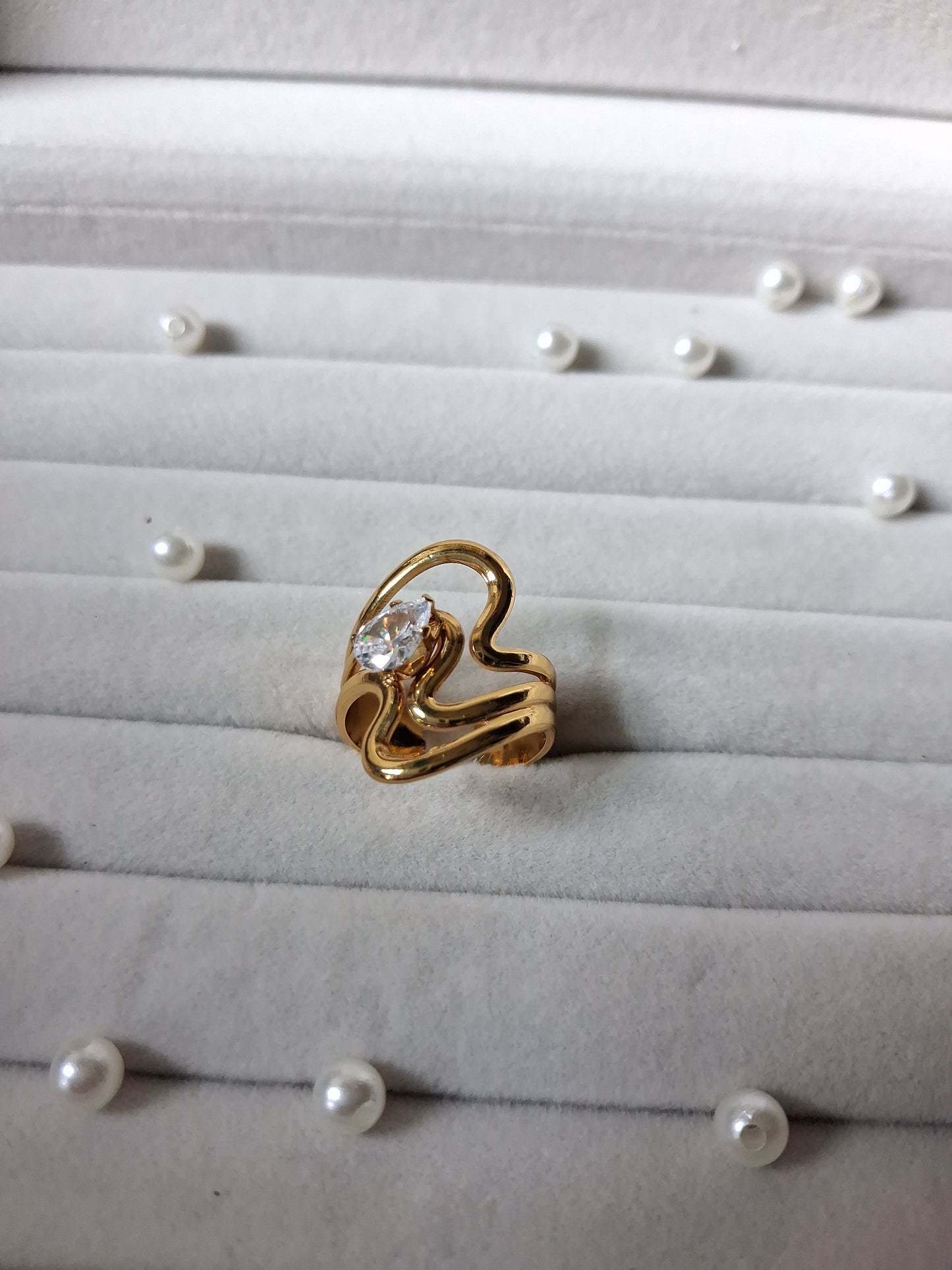 Wavy Crystal AntiTarnish Adjustable Ring