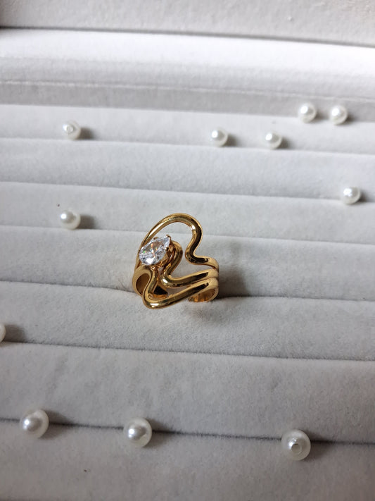 Wavy Crystal AntiTarnish Adjustable Ring