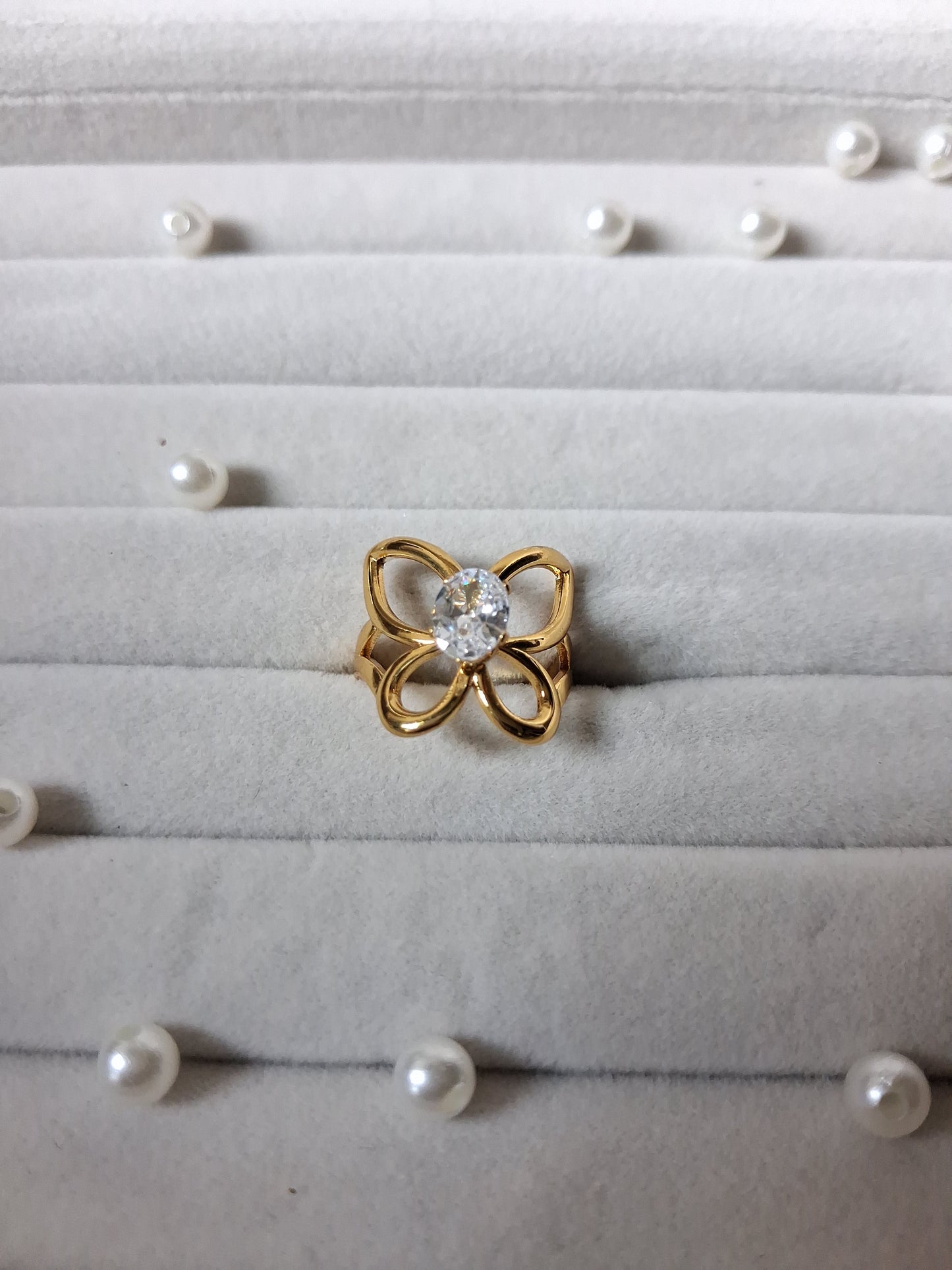 Butterfly Crystal Anti Tarnish Adjustable Ring