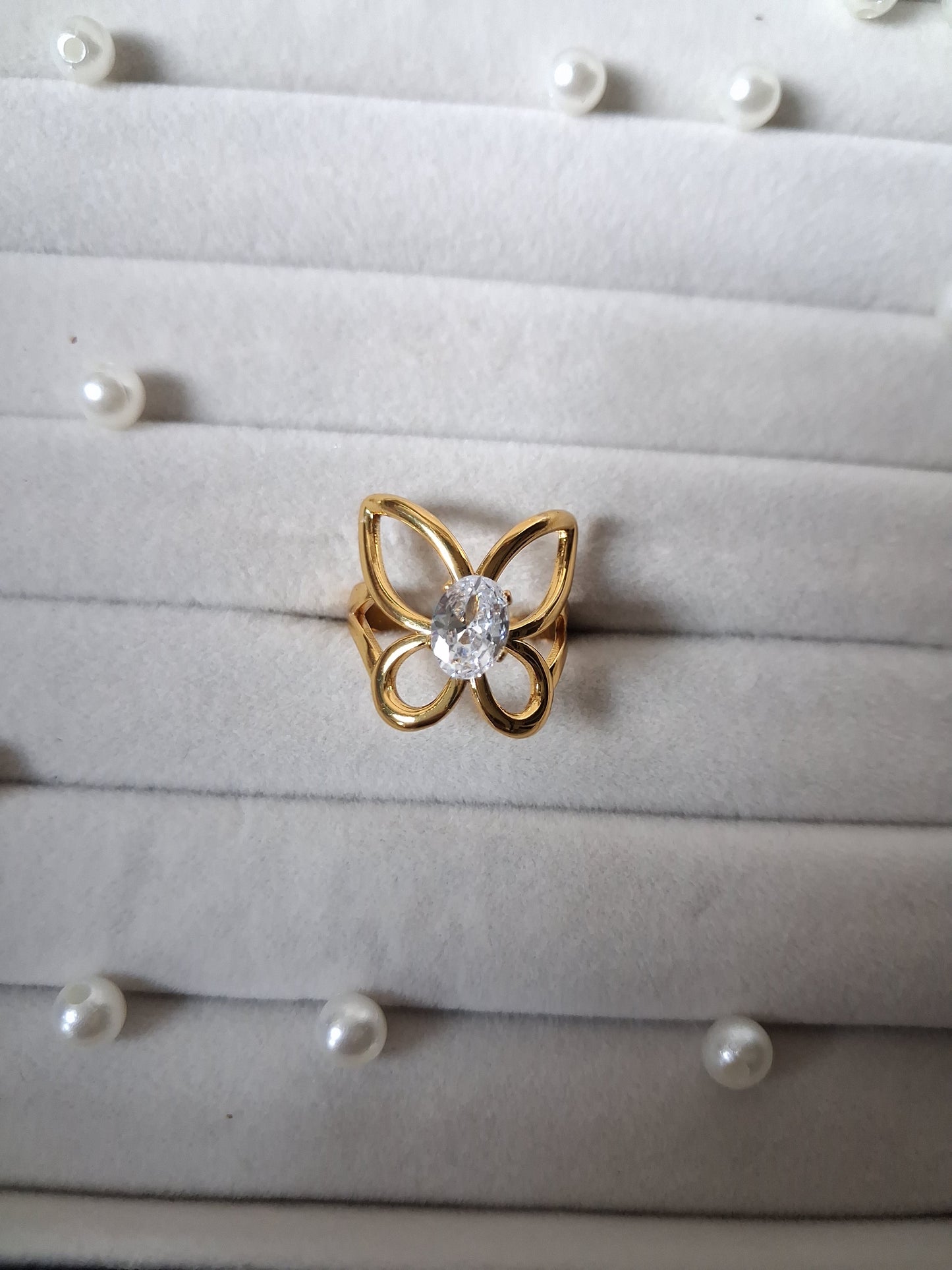 Butterfly Crystal Anti Tarnish Adjustable Ring
