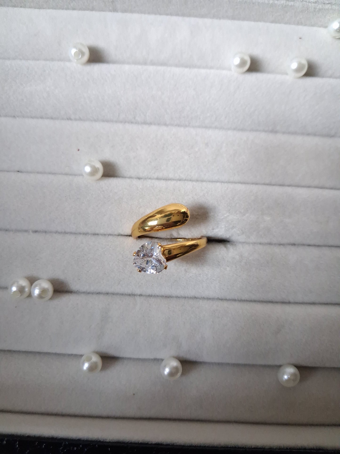 Dual Band Crystal AntiTarnish Adjustable Ring