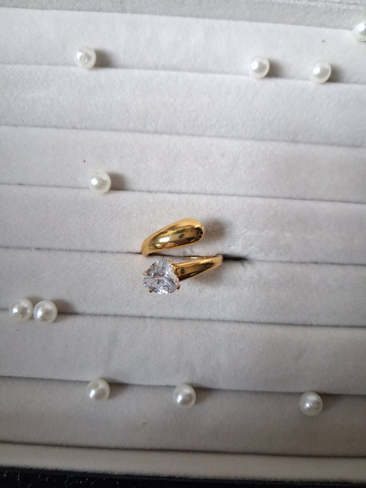 Dual Band Crystal AntiTarnish Adjustable Ring