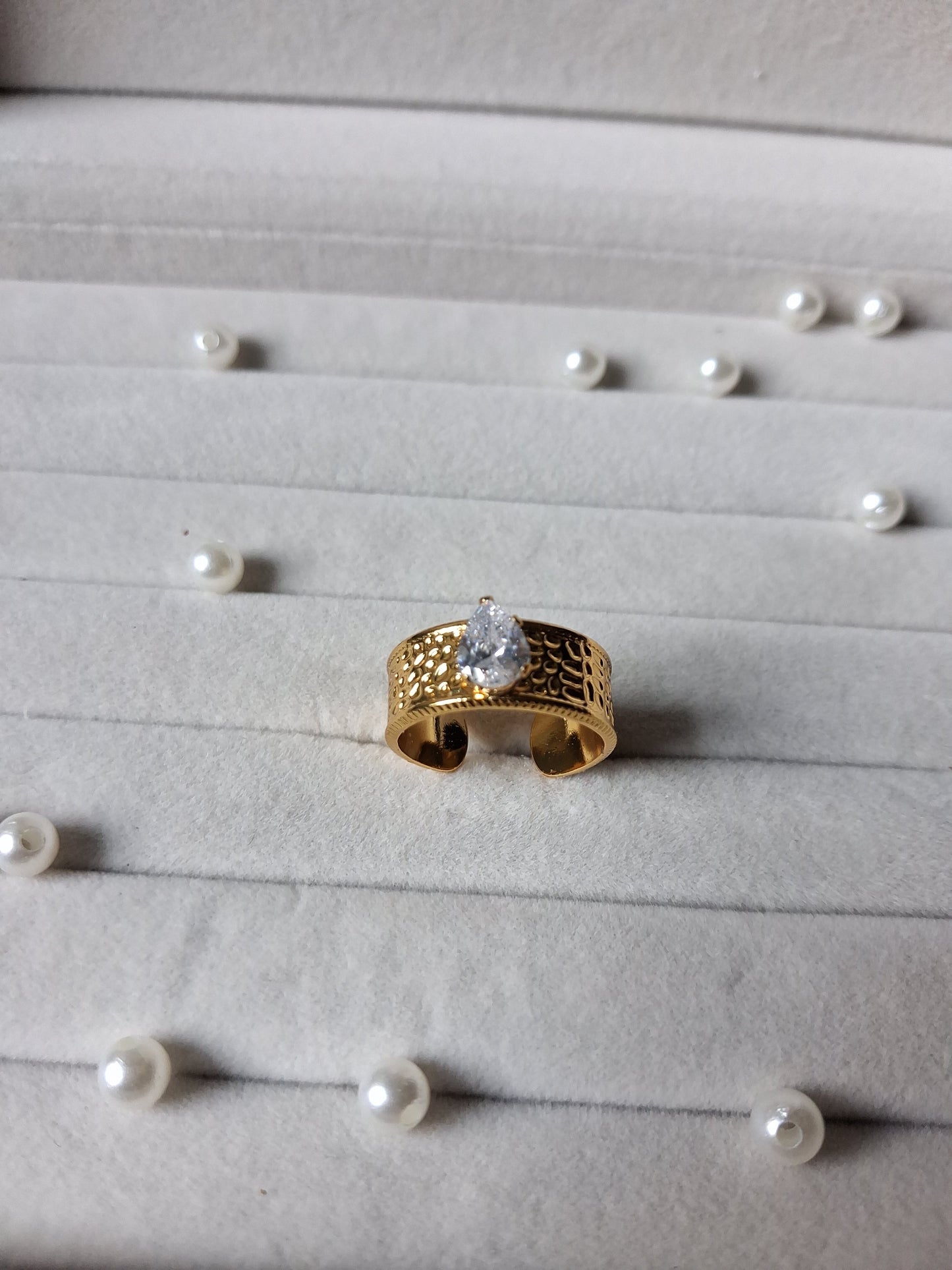 Classic Gold Band Crystal Anti Tarnish Adjustable ring