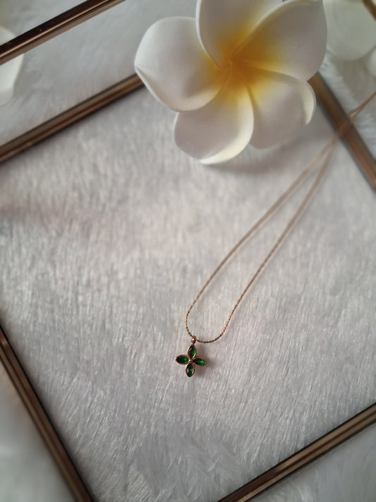 Quad Petal Green Necklace Pendant