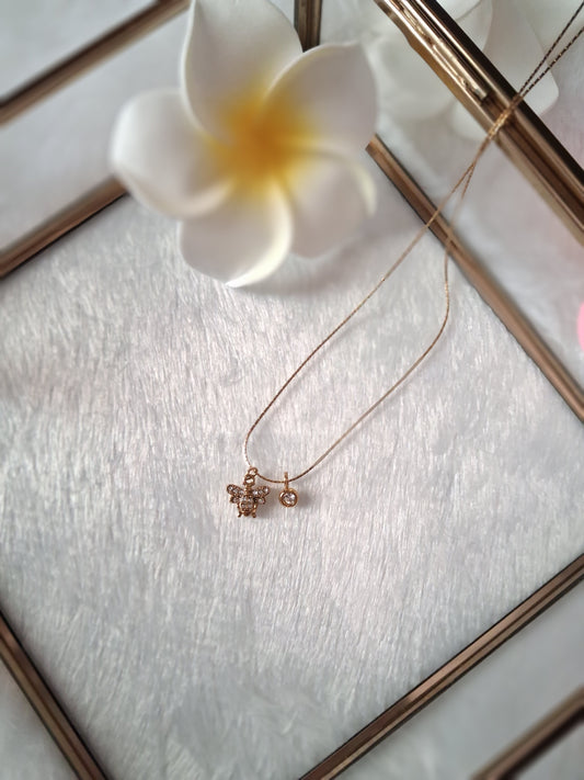 Butterfly Solitaire Dual Charm Neklace Pendant