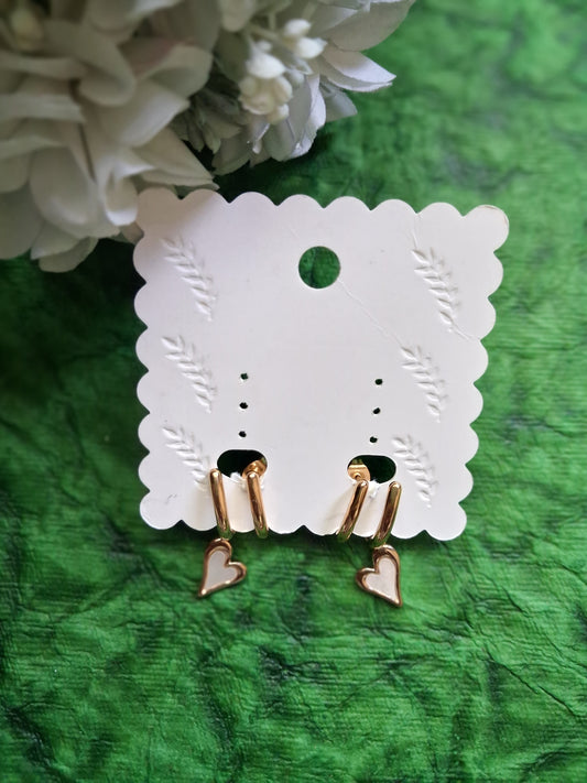 White heart charm semi hoop anti tarnish earrings