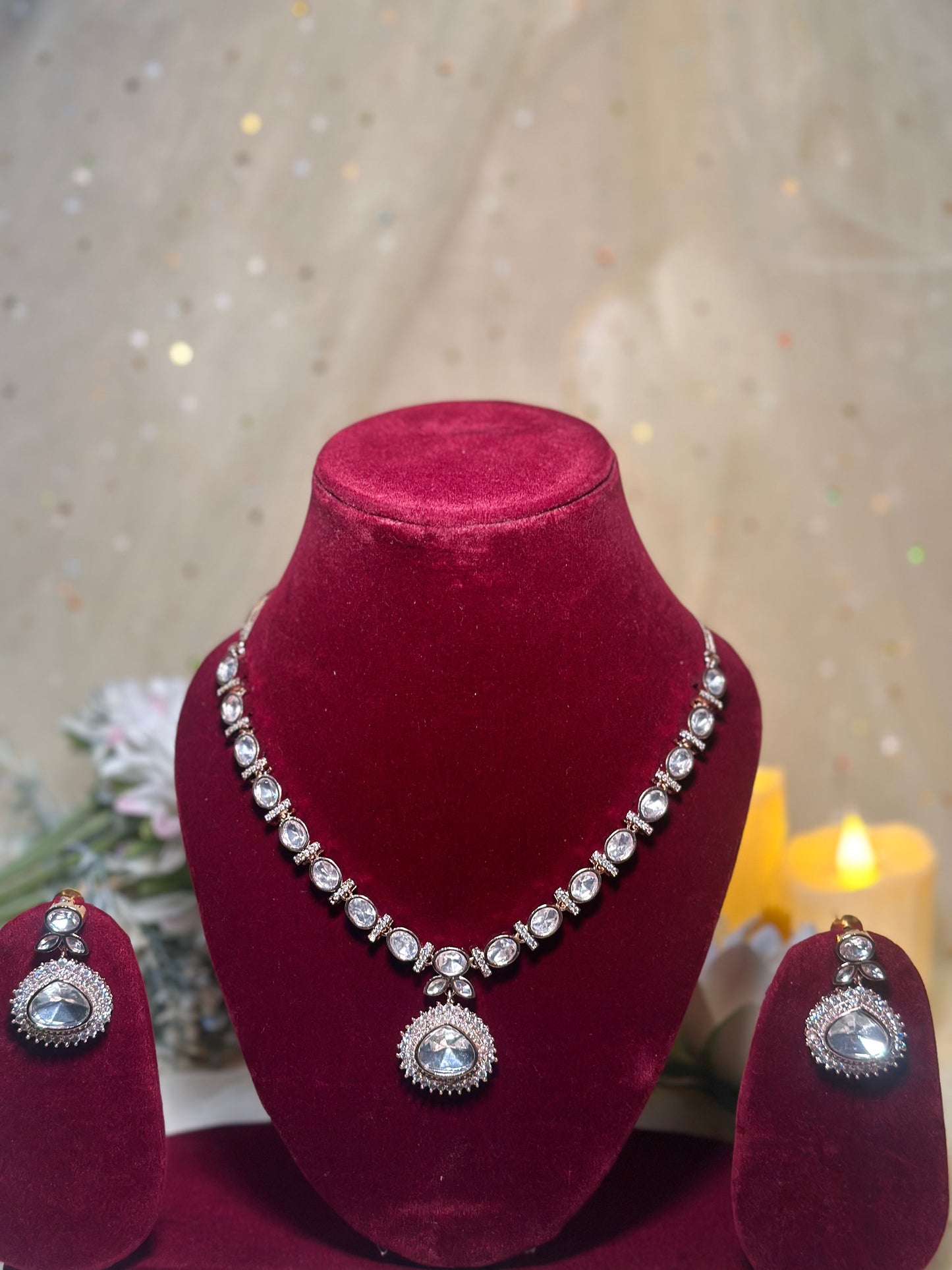 Mosanite Khwaab Drop Necklace Set