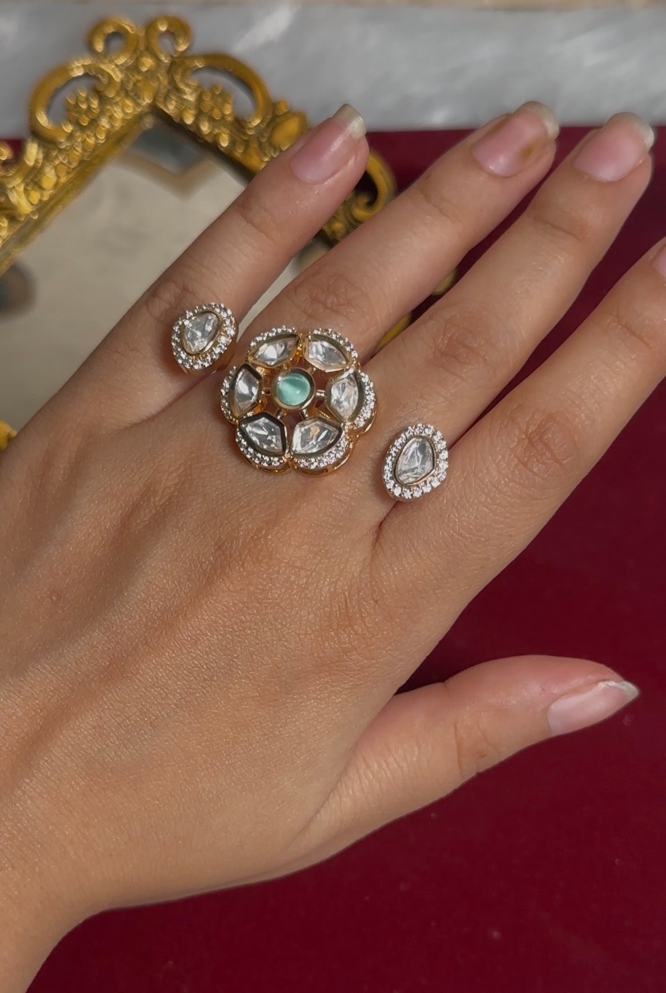 Kundan Mosanite Double Finger Ring