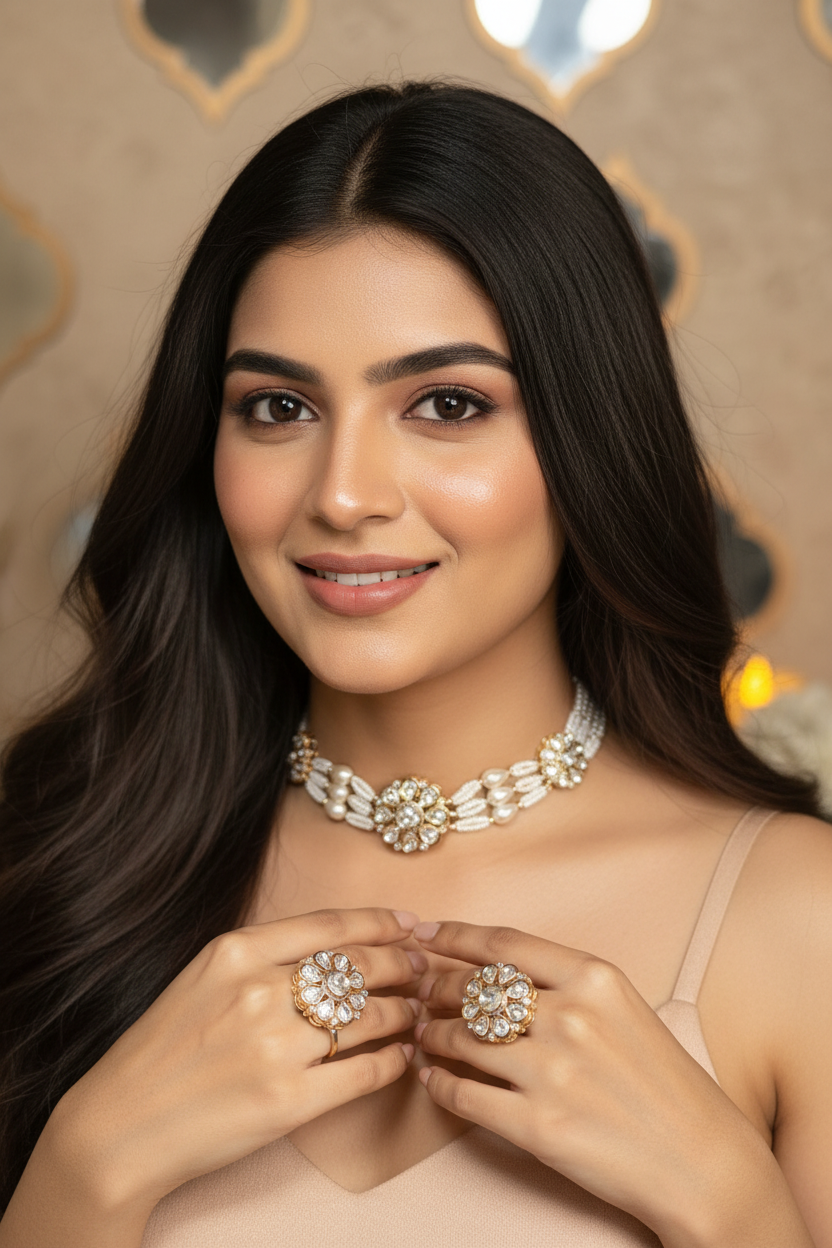 Gayatri Pearl Moissanite choker set