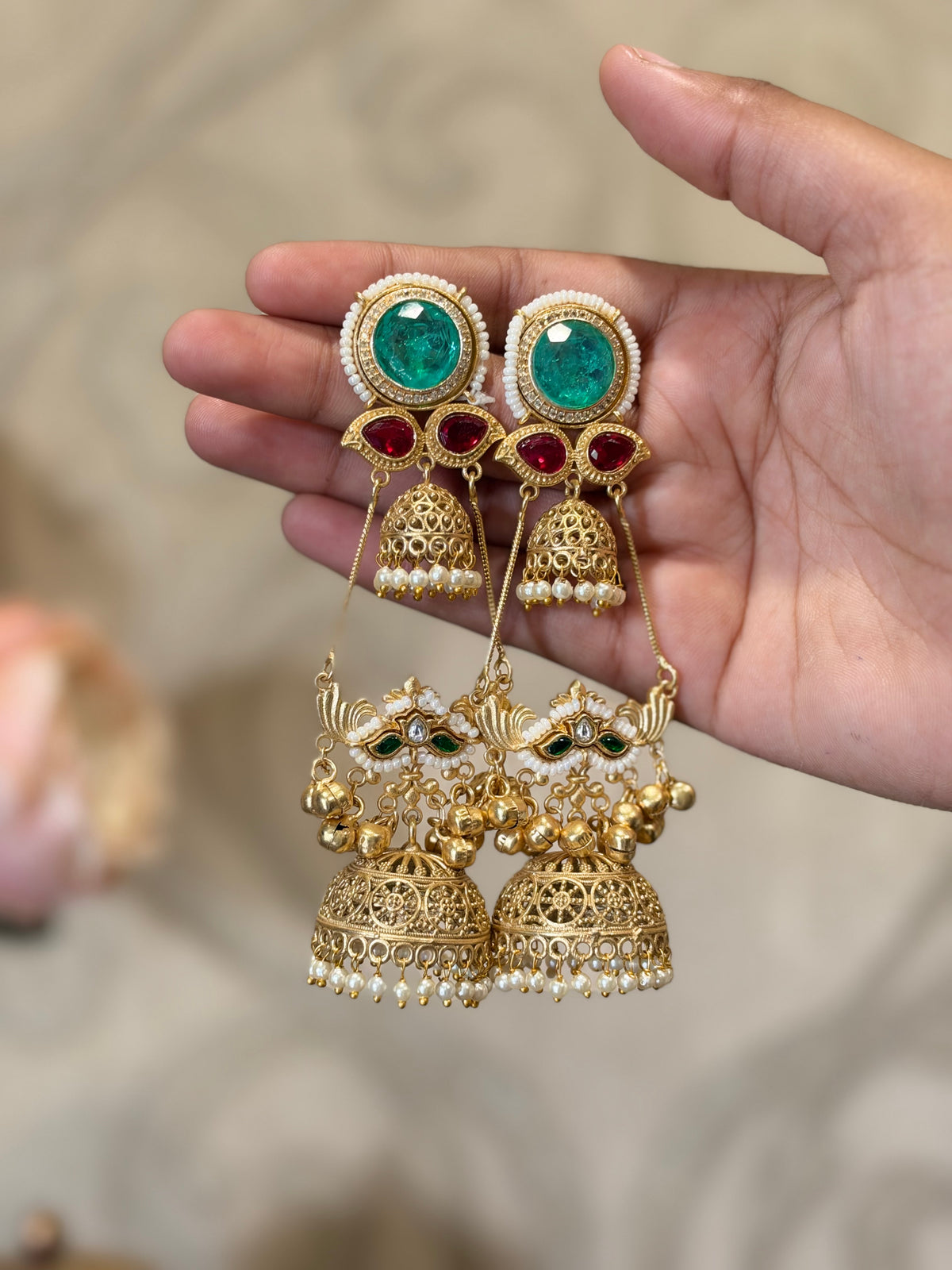 Kashmiri Dual Jhumki Brass statement Earrings