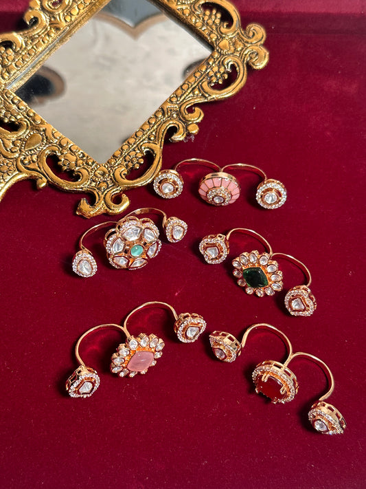 Kundan Mosanite Double Finger Ring