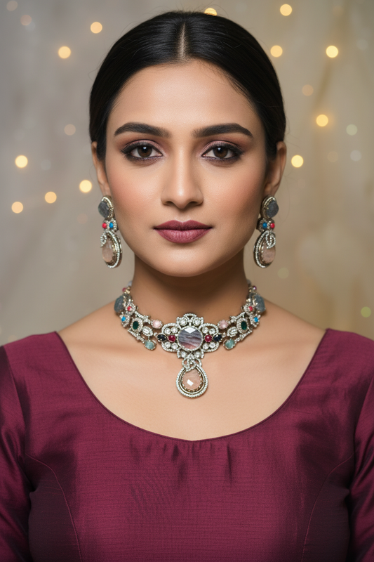 Sabhya navratan Necklace Set