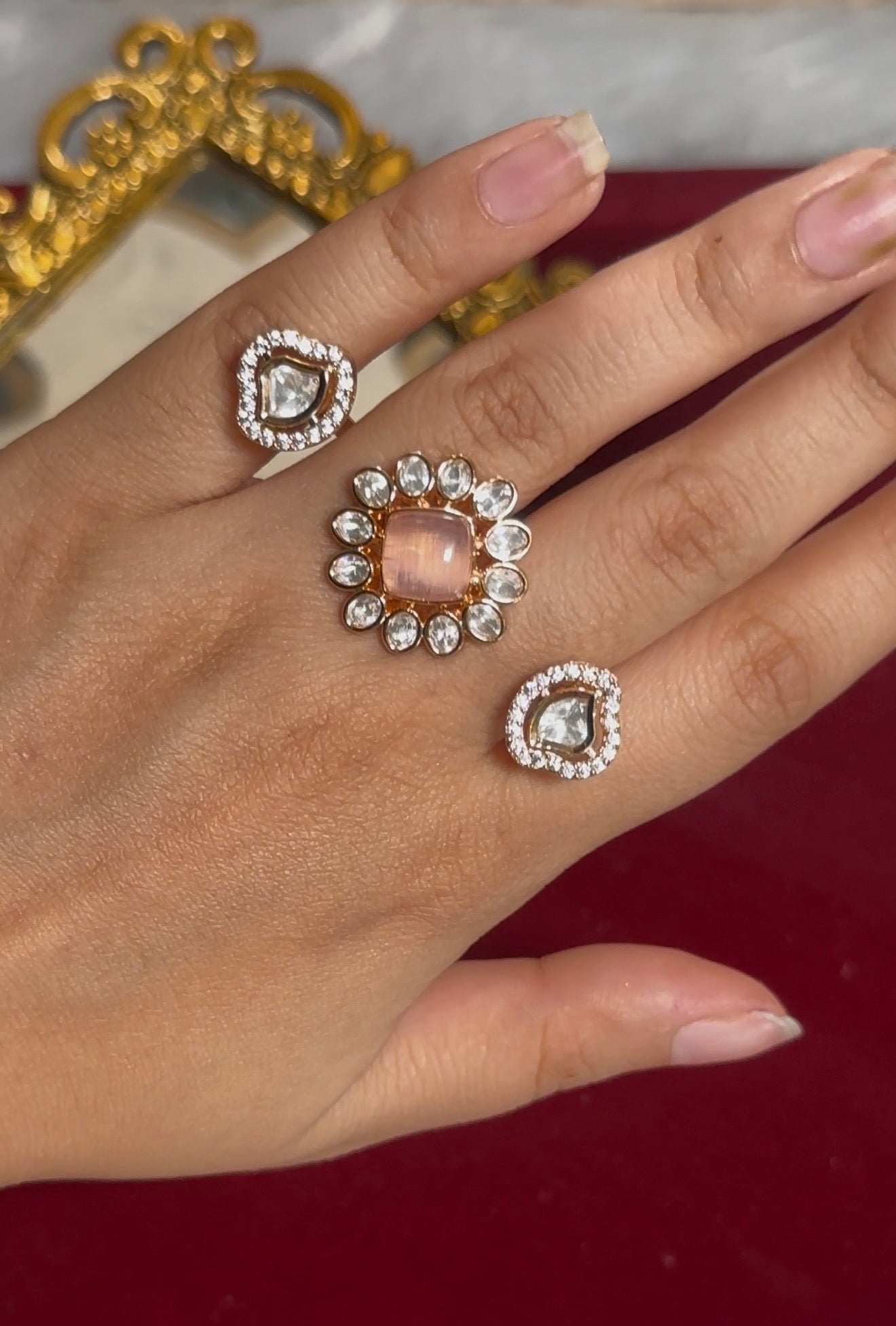 Kundan Mosanite Double Finger Ring