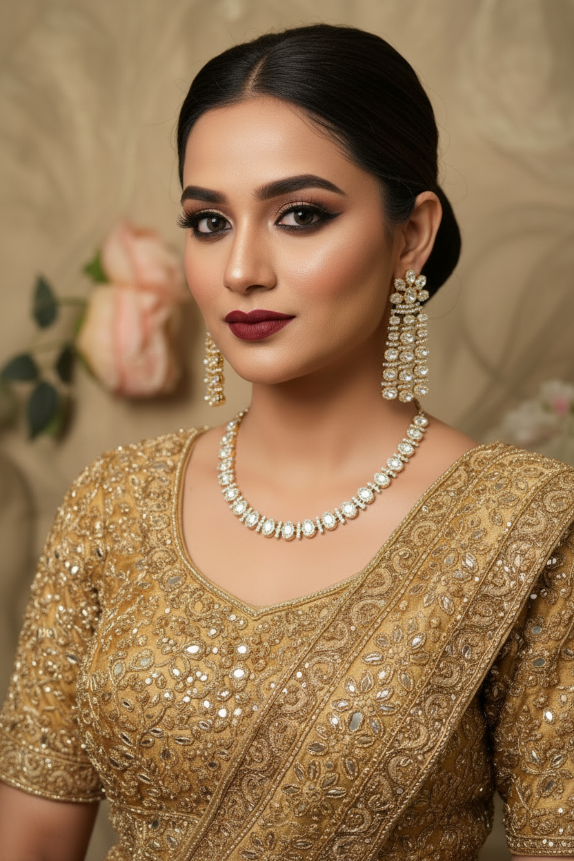 Single Line Heavy Earring Mosanite Necklace
