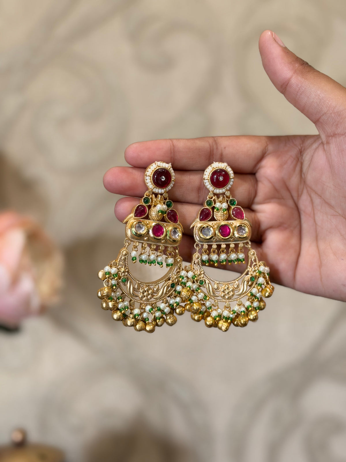 Kashmiri meena brass chanbali Earrings