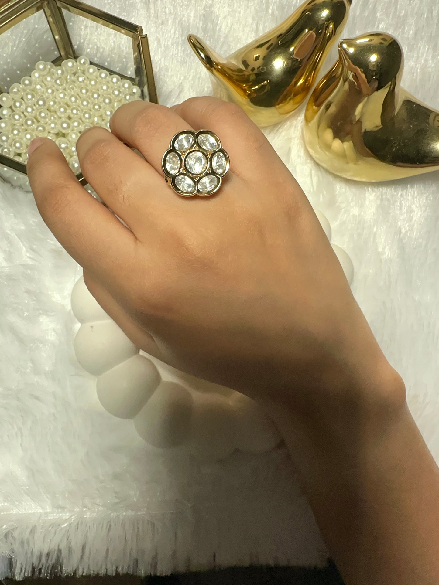 Kundan Round Adjustable Ring