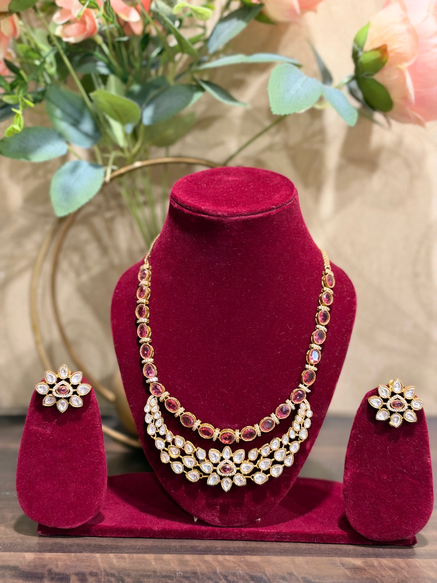 Kundan Floral Ruby Long Necklace set
