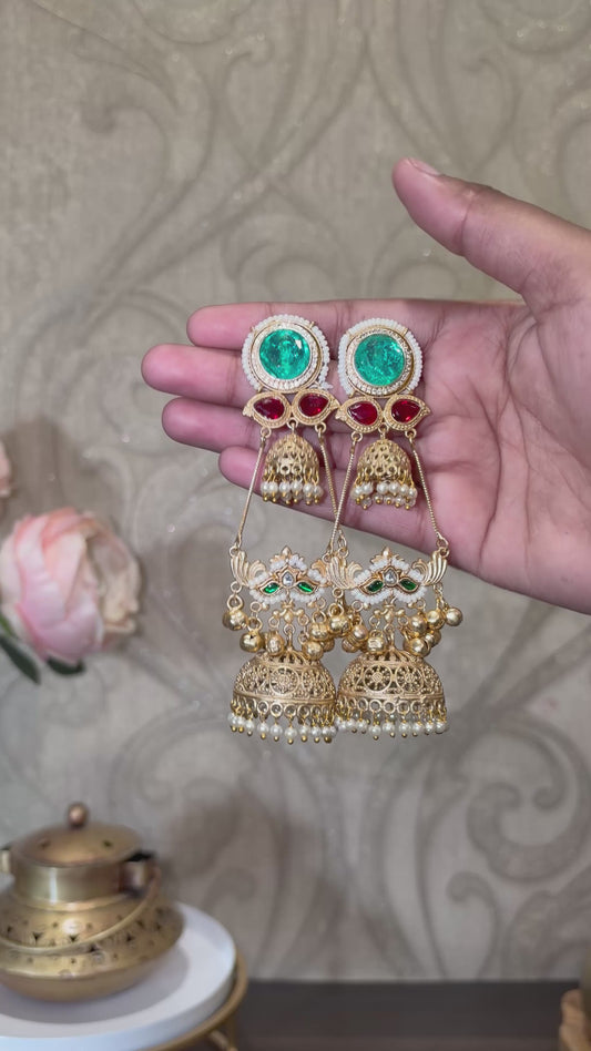 Kashmiri Dual Jhumki Brass statement Earrings