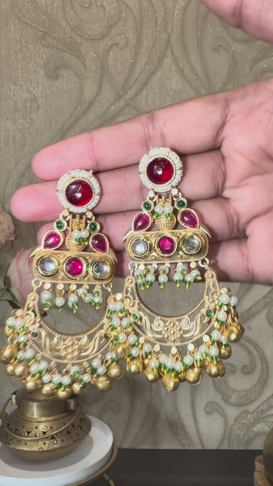 Kashmiri meena brass chanbali Earrings